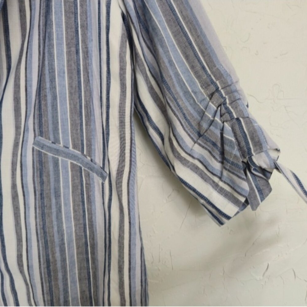 Anthropologie DREW Linen Blend Striped Blue White Catalina Blazer, L - Picture 6 of 10